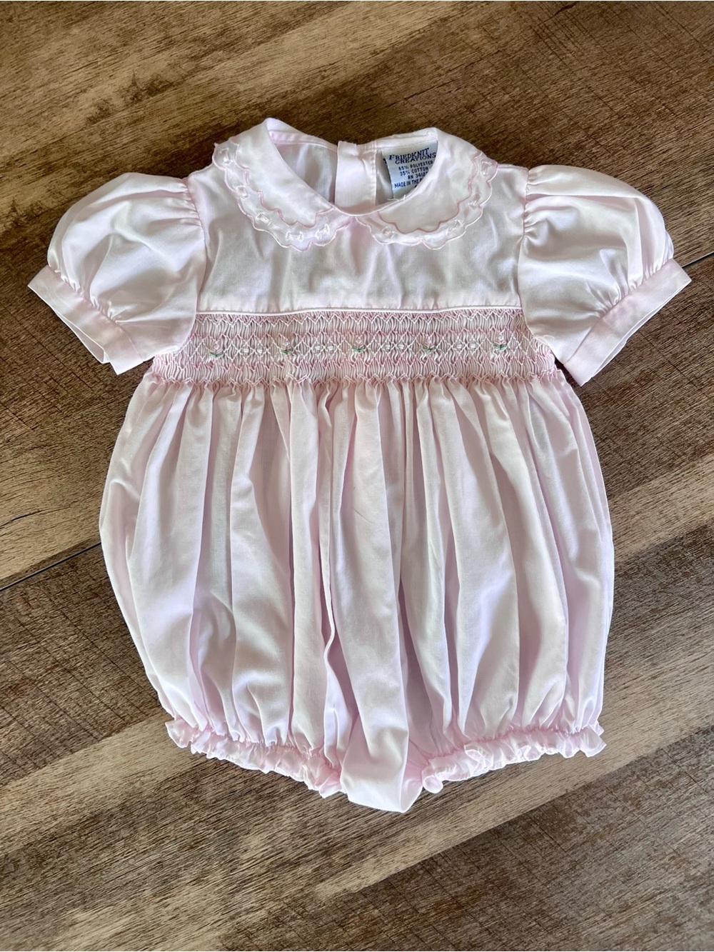 Vintage Baby Girl “Friedknits Creations”  Smocked Pink Romper 9 months